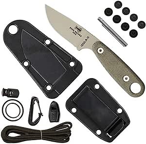 ESEE Izula-II Fixed Blade Knife, Survival Kit, Ambidextrous Sheath, Belt Clip, Made In USA (Desert Tan Blade/Black Sheath/Survival Kit)