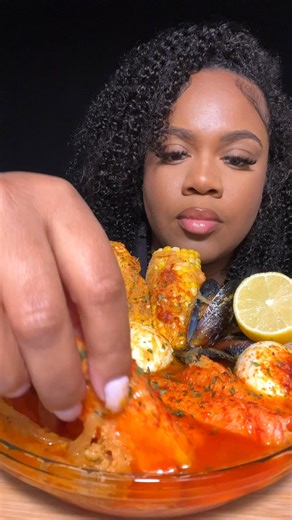 Spicy seafood boil with mussels, imitation lobster tails, eggs and corn ❤️ What should I eat next? 👇👇 #mukbangeatingshow #mukbang #asmr #eating #asmrvideo | Eatwithme