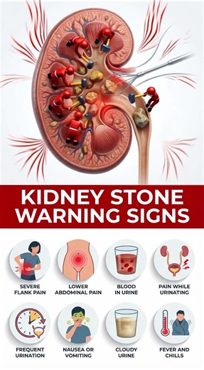 8 Warning Signs of Kidney Stones You Should Never Ignore Kidney stones often start silently, but your body shows warning signs before the pain becomes unbearable. In this short, we explain 8 common symptoms of kidney stones including severe flank pain, blood in urine, painful urination, and nausea. Recognizing these signs early can help you seek treatment and prevent serious complications. Your kidneys filter waste from your blood every day. Taking care of them through proper hydration and healt