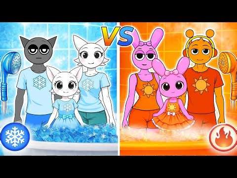 Sprunki FIRE vs ICE Family Glow Up Challenge! | DIY Fashion Sprunki Paper Doll