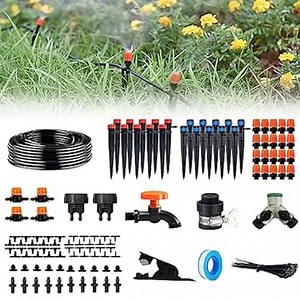 100-FT 1/4-Inch Drip Irrigation Kit,Garden Watering System,Adjustable Atomizing Nozzle,drip Irrigation Emitters,DIY Automatic Plant Watering System,Suitable for Greenhouses,lawns and Flower Beds.