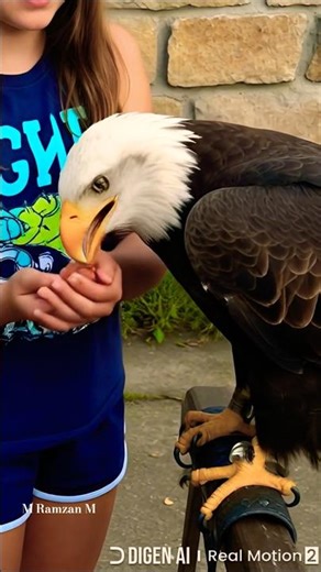 Giant Eagle Eating Meat Calmly on Girl’s Hand | Majestic Bird Moment #eagle ##eating #shorts