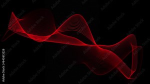 Abstract red line animation with four colour accents, spinning and flowing 3D objects, made with line art, rotating elements on the black background, backdrop motion graphic