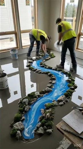 This River Epoxy Floor Looks INSANE 🤯 #epoxyfloor #interiordesign #riverstream