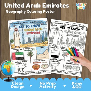 United Arab Emirates Geography Coloring Page | Middle East Country Study