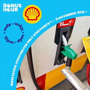 Zoom over to Shell tomorrow to fuel up! #BONUSHOUR It’s 5% OFF RM50 Shell Voucher for only 4,750 BonusLink Points when you get onto the BLINK App from 12PM tomorrow. Maybe it’s time for that full tank Bonus after all! Don't forget to redeem your Voucher. Terms & Conditions apply. | BonusLink | Facebook