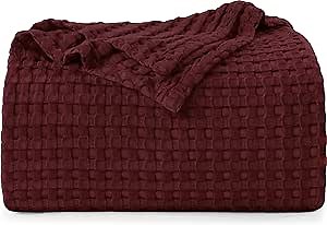 Utopia Bedding 100% Cotton Waffle Weave Blanket King Size for Bed - Lightweight, Breathable Summer Blankets Soft and Cozy, Gifts for Women Home Room Decor (Burgundy, 90x108 Inch)