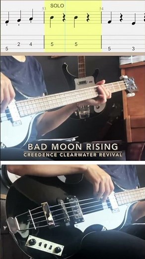 Creedence Clearwater Revival - Bad Moon Rising (chorus 2/solo) #bass #basstab #tabshorts #sheetmusic