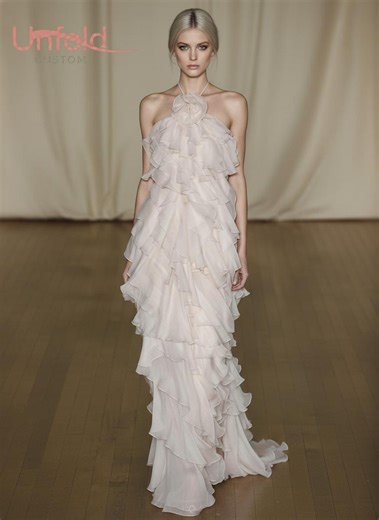 Elegant Halter Backless Chiffon Wedding Dress, French Style Tiered Ruffle Bridal Party Gown, Custom Colors Available - Etsy