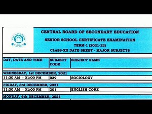 CBSE Date Sheet 2021-22 Class 12 Term 1 Board Exams