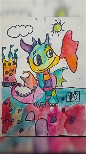 Cute Baby Dragon Painting 🐉✨ | Watercolor Fantasy Art #Shorts