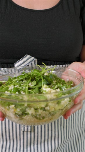 This arugula salad with couscous, easy lemon vinaigrette, cucumbers, and feta cheese is a favorite! RECIPE: https://www.inspiredtaste.net/36077/arugula-salad-with-couscous/ | Inspired Taste