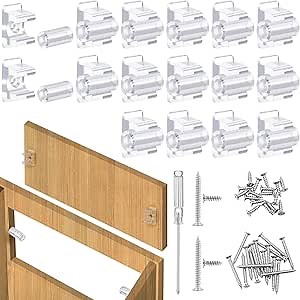 Juexica False Cabinet Front Clip False Drawer Front Clips Sink Tip Out Snap with Screws Screwdrivers for Hardware Replacements(16 Pairs)