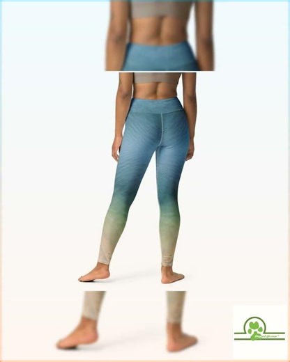 Ombré Yoga Leggings: Blue Beige High-Waisted Workout Tights