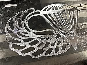 Laser US Flag & Diamond Etched Army Airborne Wings Car Tag Front License Plate