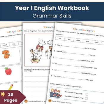 Year 1 English Workbook | Grammar Skills | Nouns, Verbs and Sentence Types