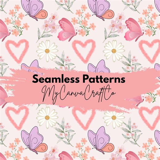 Pink Floral Seamless Pattern, Butterfly Hearts Background, 12x12 Digital Paper Download - Etsy