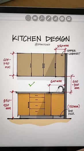 #architecturesight⁣ Kitchen design - When planning a kitchen’s interior architecture, precise measurements and standard dimensions are key for optimal functionality and aesthetics. These measurements include the dimensions of countertops, cabinets, appliances, and other fixtures to ensure they fit seamlessly within the space.⁣ ⁣ Download now 'The essential guide to architecture and interior designing - Ebook', link in bio.📚🔗⁣ ⁣ What you'll learn- ⁣⁣⁣ ⁣⁣⁣ ✅Architectural design principles⁣ ⁣⁣✅In