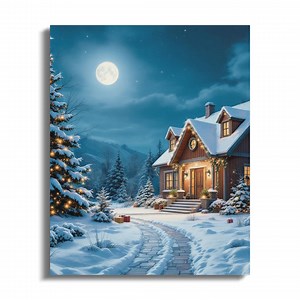 Winter Wonderland Canvas Art, Christmas Cabin Night Scene, Snowy Holiday Home Decor, Festive Wall Art, Winter Wonderland Print - Etsy