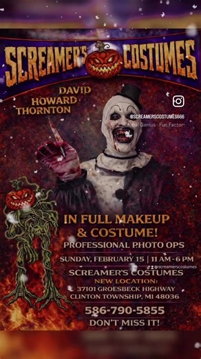 Valentine’s Day Massacre 2 DAy Terrifier EVENT at Screamers Costumes #screamerscostumes #horrormovies #halloween #michigan #terrifier