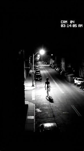 Alien Caught on Security Camera Walking in Empty Street at Night
