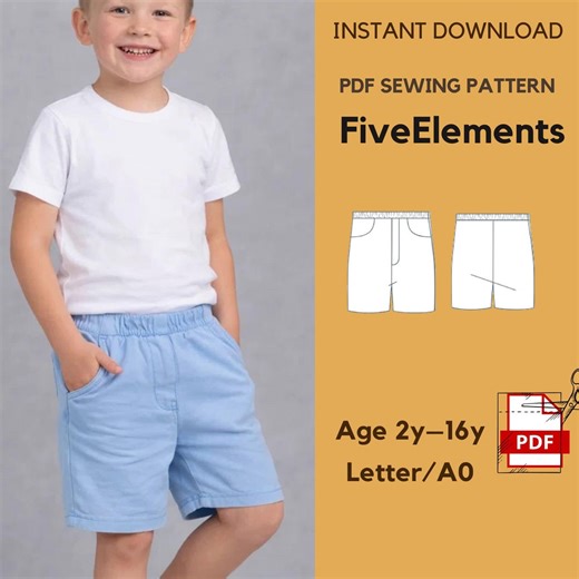 Boys Shorts Sewing Pattern PDF – Kids Elastic Waist Shorts 2–16Y – Casual Summer Shorts Pattern – Instant Download - Etsy