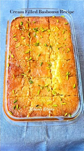 Delicious Basbousa with Cream Filling Recipe😋 #shorts #shortfeed #basbousa