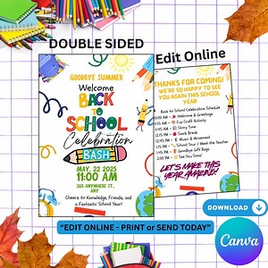 Editable Back to School Invitation: Double Sided Template (instant Download) - Etsy UK