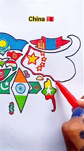 Draw Flag Map of China 🇨🇳 #china #flag #drawing