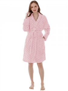 PAVILIA Light Pink Short Robes for Women, Plush Soft Womens Bathrobe Lightweight, Fluffy Fuzzy Cozy Women’s Bath Robe Knee Length, Shower Spa House Kimono Robe, S/M - Walmart.com