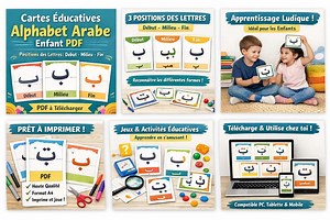 Arabische Alphabet-Lernkarten für Kinder (PDF) – Buchstabenpositionen: Anfang, Mitte, Ende – Druckbare Lernkarten für Arabisch – Homeschooling & Montessori