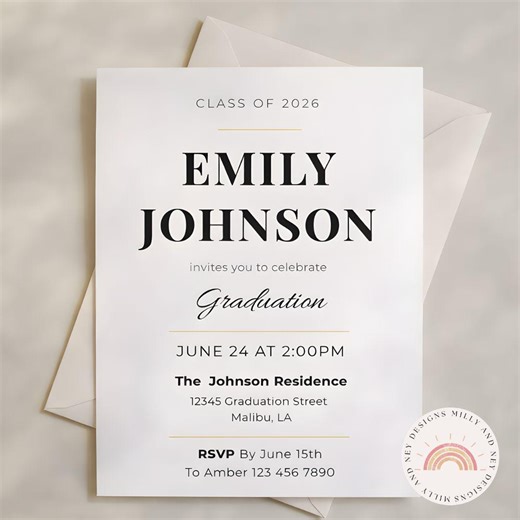 Graduation Party Invitation Template, Minimalist Graduation Invites 2026, Printable Grad Announcement, Class of 2026 CANVA, Digital Download - Etsy