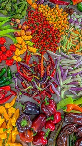 If you were a pepper, what kind would you be? VARIETIES FROM START TO END: Buena Mulata (Hot) Aji Challuaruro (Medium) Pinot Noir Bell (Sweet) Hungarian Yellow (sweet-mild) Corno Di Toro Chocolate (sweet) Rezha Macedonian (Medium) Monkey Face (hot) Orange & Green Bell (sweet) Guajillo (mild) Pepperoncini (mild) Tam Jalapeño (medium) Armageddon (super hot) T-Rex Yellow (super hot) Turkish Corbaci (sweet) Turks Cap (hot) Wiri Wiri (Hot) Ají Charapita Iquito (hot) Tabasco Peach (hot) Aji Ayuyo (med