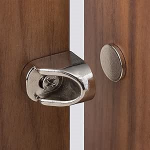 Keenkee 4 Set Magnetic Cabinet Door Catches Hardware Fittings with Neodymium Magnets for Furniture Door Stoppers, Closer, Latch, Nickel Color, Free Wood Screws