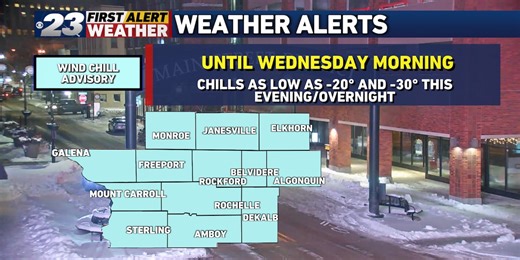 FIRST ALERT: Wind Chill Advisories continue overnight into early Wednesday
