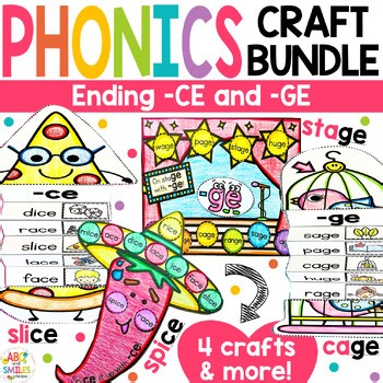 BUNDLE -CE & -GE Ending Soft C & Soft G Phonics Crafts Worksheets VCe Activities