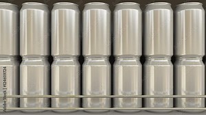 Generic aluminum cans at grocery store. Soda or beer on supermarket shelf. Modern recycling packaging. 4K seamless loop dolly clip