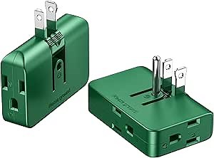 Green Outlet Splitter 3 Prong - Plug Extender with 3 Plug Wall Adapter, 2 to 3 & 3 to 2 Prong Converter, Safe Plugs for Electrical Outlet, 2 Pack