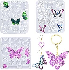 Resin Earring Molds 3 Pcs Butterfly Jewelry Resin Molds Crystal Glue Keychains Necklaces Pendant Mold Silicone Earring Molds DIY Art Craft Jewelry Making Supplies Kit Mother's Day Gift