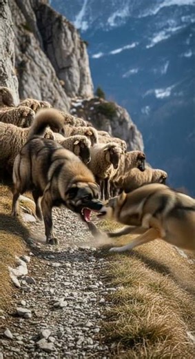 Can the big dog protect the sheep from the sneaky wolf attack #sheepdog #wildlife #farmsecurity