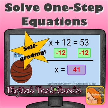One-Step Equations | Drag and Drop Self-Checking Digital Task Cards Activity
