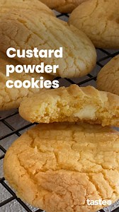 24K views · 176 reactions | Who said custard powder was just for Nana’s pantry? These cookies bring it back in the best way: soft, buttery and loaded with white chocolate chunks! If you’d like the recipe, Google ‘Taste custard powder biscuits’ Recipe by @amira_georgy_ #custardpowderrecipes #custardcookies #whitechoccookies | Taste.com.au | Facebook