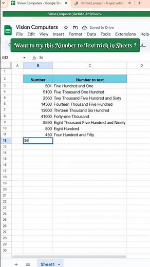 Number to text in Gsheets ! Google sheets tips and tricks #sheets #gsheets #exceltips #Excel