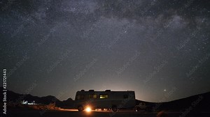 DEATH VALLEY, USA -September 03, 2018- RV camping under the stars in the middle of Death Valley National Park Desert, California.