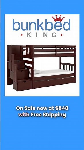 Bedz King Twin over Twin Stairway Bunk Beds with a Twin Trundle, Dark Cherry - #bunkbeds