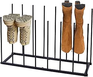 Boot Rack Organizer Tall Boots, Free Standing Shoe Racks, Black Metal Boot Rack, Shoe Organizer for Dorm Room, Entryway, Hallway, Black Shoe Rack Organizer, Shoe Storage Fit for 8 Pairs