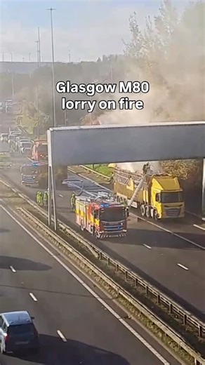 The Herald on Instagram: "Footage from the M80 of a lorry fire this morning. Emergency services are in attendance, with the fire sparking traffic disruption at one of Glasgow’s busiest interchanges. FULL STORY AT LINK IN BIO 𝘝𝘐𝘋𝘌𝘖: 𝘊𝘰𝘭𝘪𝘯 𝘔𝘦𝘢𝘳𝘯𝘴 #glasgow #m80 #dennistoun #scottish #scotland"