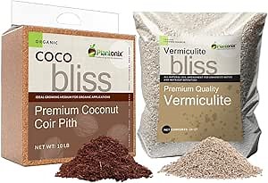 Coco Bliss (10lb Block) + Vermiculite Bliss (24 Qts) - Organic Coco Coir & Vermiculite for Plants - Compressed Coco Coir Brick with Low EC & pH Balance - OMRI-Listed Coco Coir for Plants & Gardening