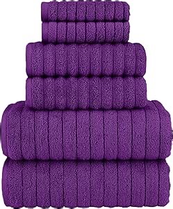 Elegant Comfort 100% Turkish Cotton Corduroy Ribbed Luxury Bath Towels 6-Piece Set, Premium Feel - Quick Dry, Highly Absorbent, Contains 2 Bath Towels, 2 Hand Towels, and 2 Washcloths, Purple
