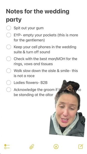 this is just a starting list of some of the things I’ll go over with the wedding party about 30